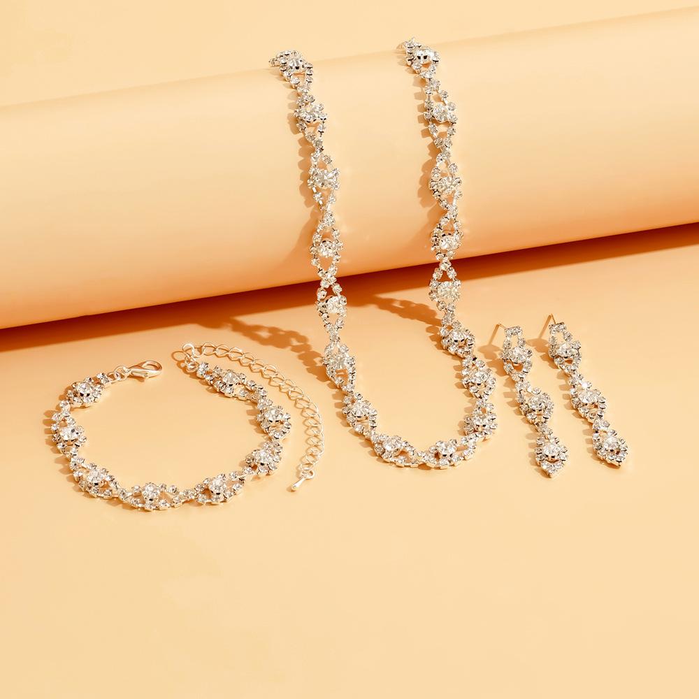 Браслет со стразами, серьги, блестящее ожерелье, свадебный комплект украшений из кристаллов, банкет