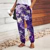 Women Flower Printing Pants Lace Up Elastic Waist Loose  Trousers Casual Long Pants Trousers with Pockets