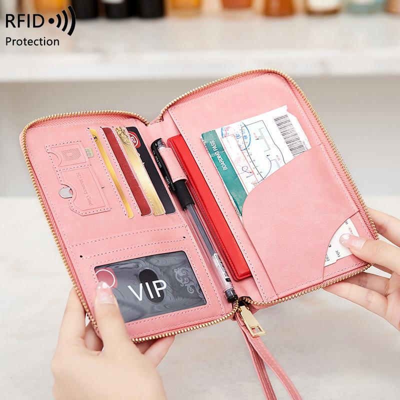 New Passport Folder Ticket Storage Document Bag Zipper Long Wallet Multifunctional Travel Passport Bag
