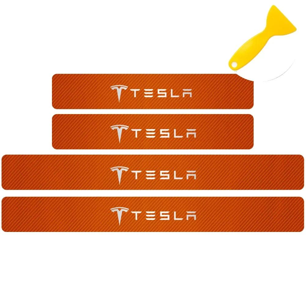 Автомобильная наклейка Tesla 4 шт. Автомобильный логотип из углеродного волокна Наклейки-защитники порога двери Для Tesla Model 3 Model S X Model Y Roadster Spac