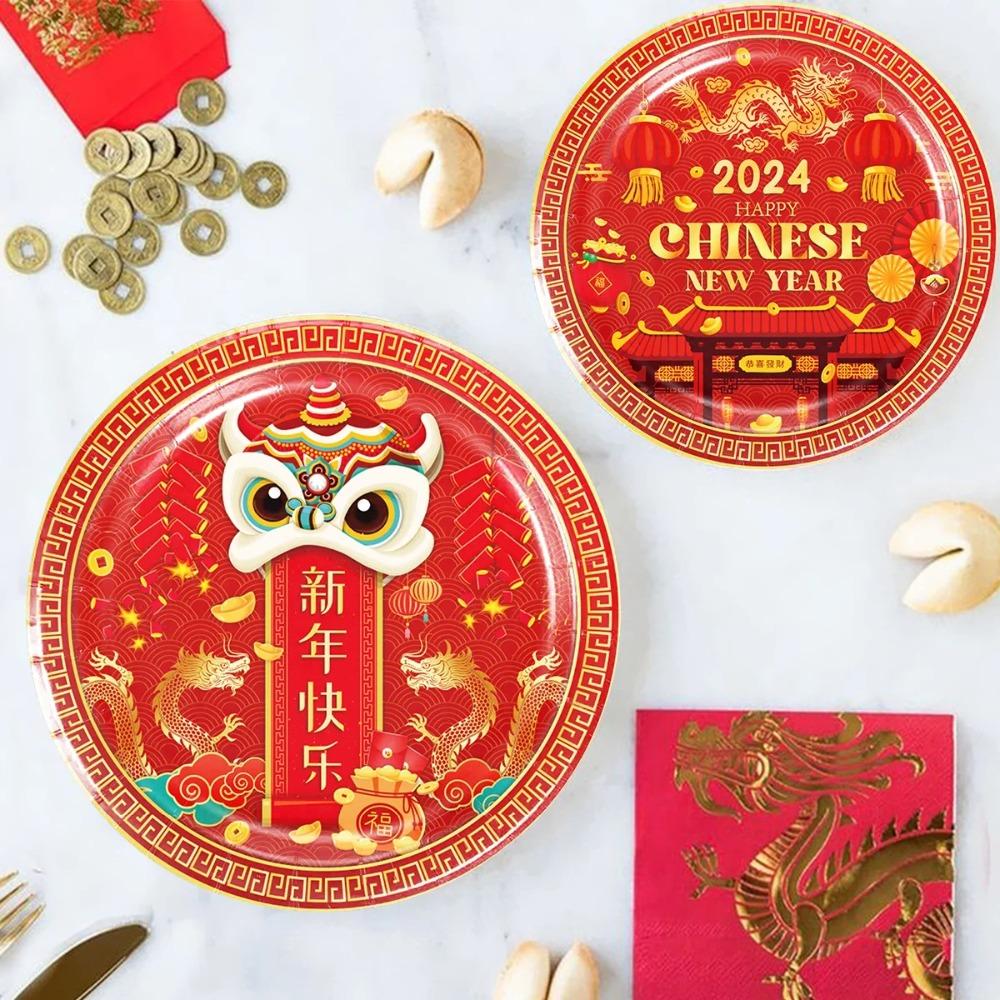 Serves 12 Paper Disposable Tableware Set Plates Cups Napkins Tablecloth Year of The Dragon
