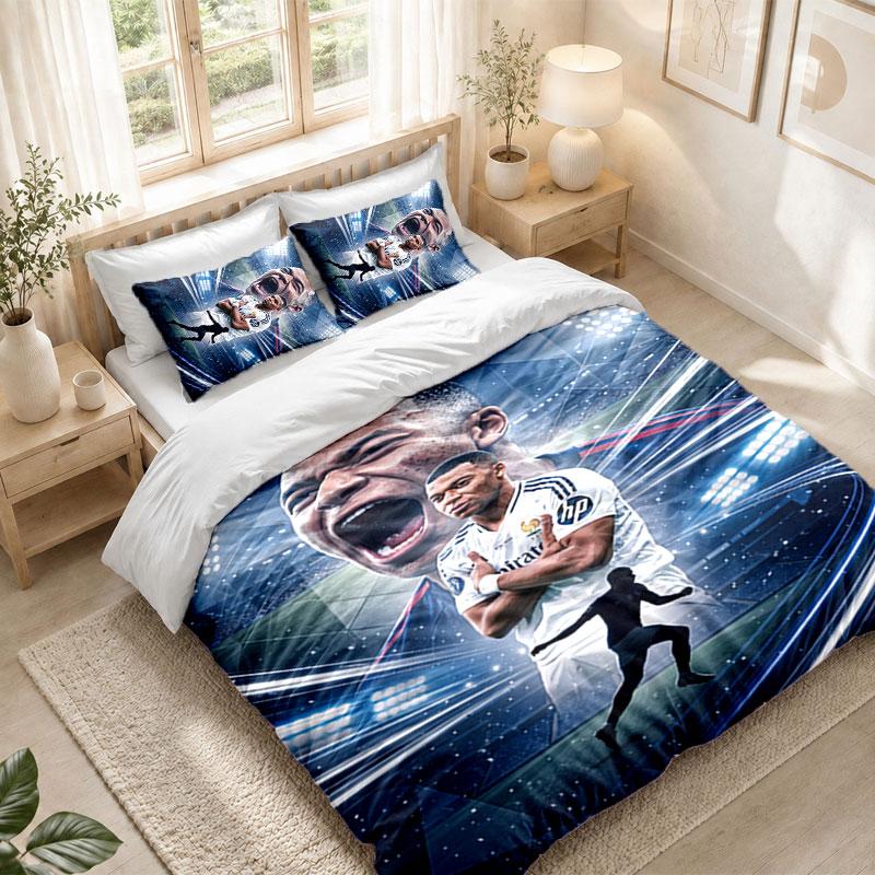 Bedding Set 1 Duvet Cover 2 Pillowcases Kylian Mbappe Print Bedroom Home Decoration
