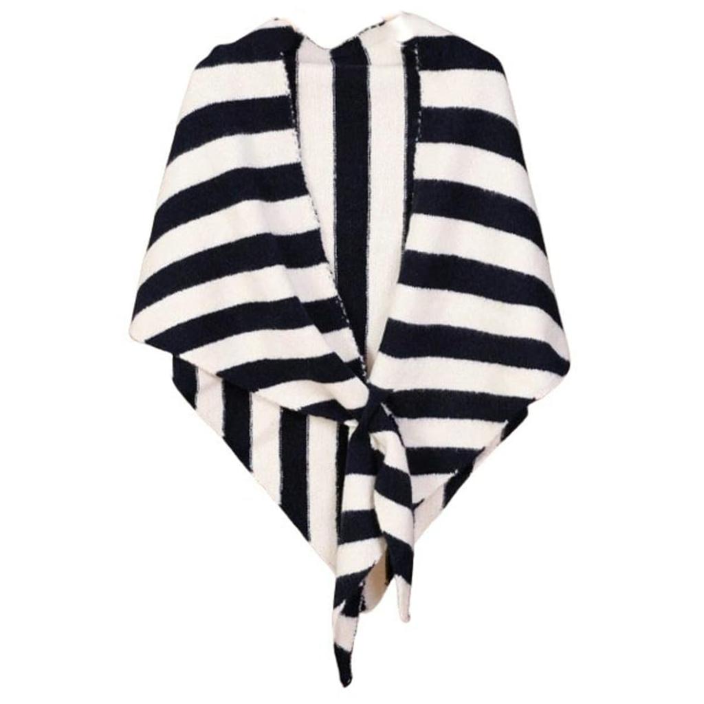Women's Fashionable Striped Print Knitted Shawl Wool Open Collar Shoulder Top Shawl Scarf