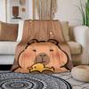 Soft Flannel Cartoon Capybara with Duck Print Throw Blanket - Digital Print Reversible Polyester Flannel, All-Season Cozy Blanke