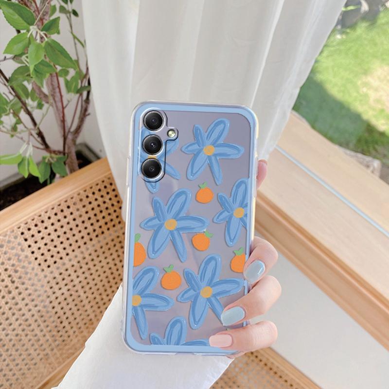 Мягкий силиконовый прозрачный чехол с цветочным узором для Xiaomi Redmi Note 13 Pro Poco Samsung A55 A54 A34 A15 S24 M35 iPhone 11 12 13 14 15 противоударный чехол