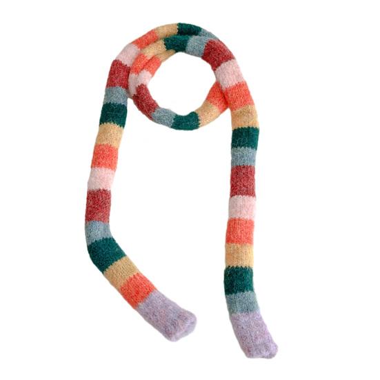 Yousheng Rainbow Striped Scarf Women Long Skinny Fuzzy Fluffy Neckerchief Knit Thin Scarf Autumn Winter Knitting Scarf Outfit Accessories