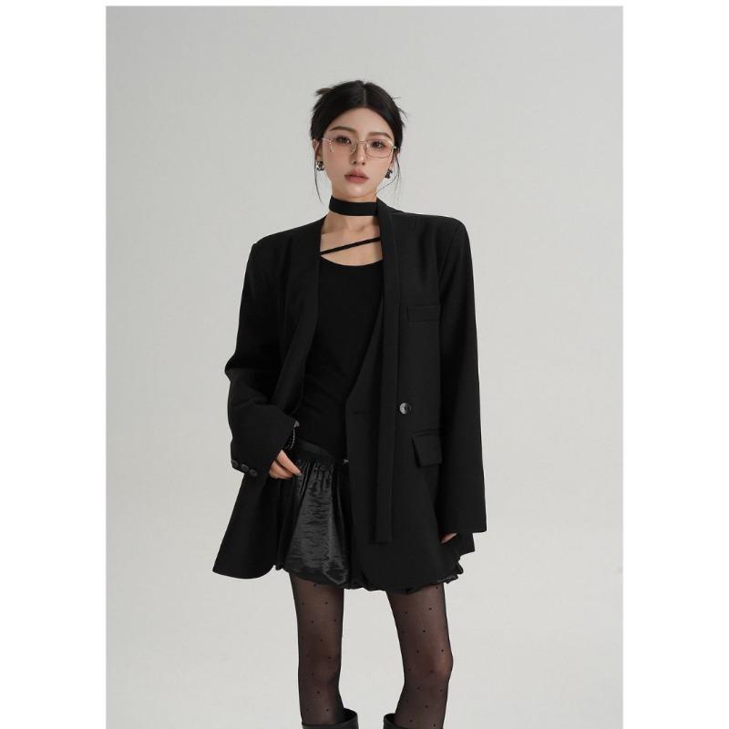 Trendy Oversized V-Neck Suit Coat for Women, Loose Fit Lazy Style V-Neck Suit Outerwear