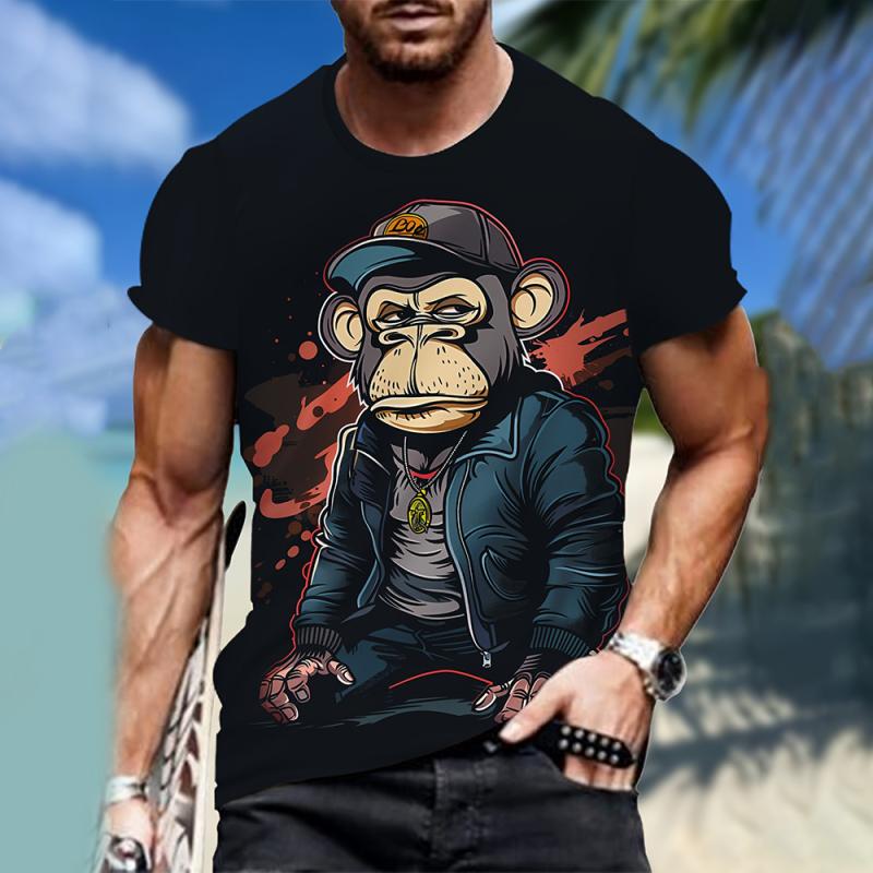 Men's T-shirts Cartoon Monkey 3D Print T-shirt Casual Short Sleeve Crew Neck Tees Oversized Men Clothing Tops Outdoor Streetwear