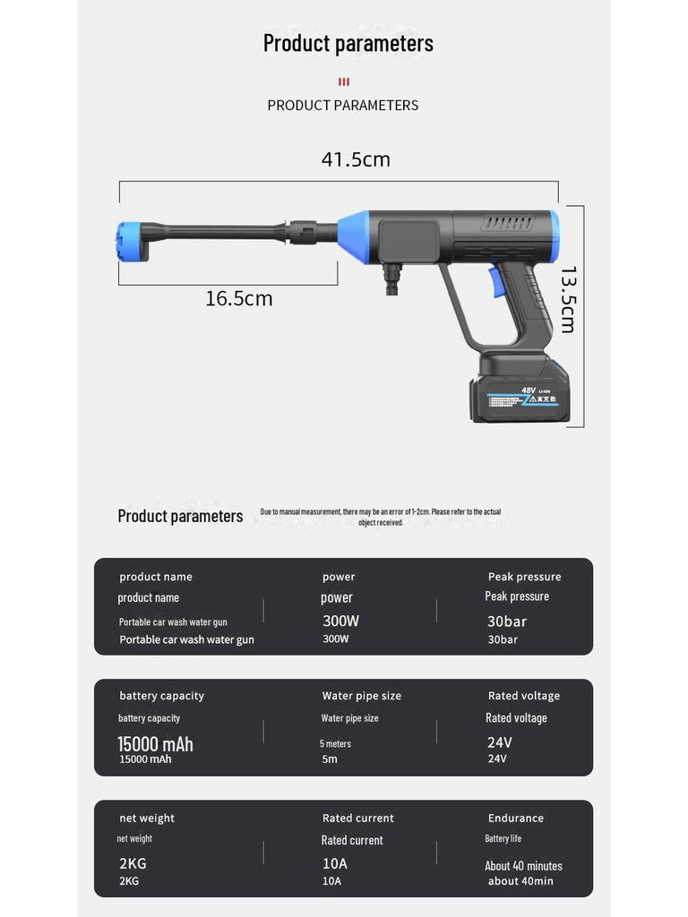 Rechargeable High-Pressure Wireless Car Wash Spray Gun with Lithium Battery
