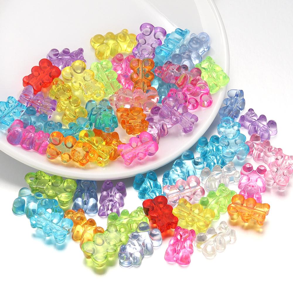 50Pcs Acrylic Mini Bear Pendant  Jelly Colored Vertical Hole Transparent Beads For DIY Handmade Earrings Bracelet Accessories