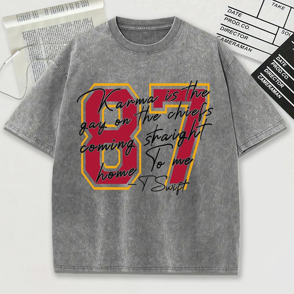 Красная футболка с принтом номера 87, выстиранная, мужская, свободная, мягкая, удобная, хлопковая, с коротким рукавом, унисекс, с круглым вырезом, уличная одежда