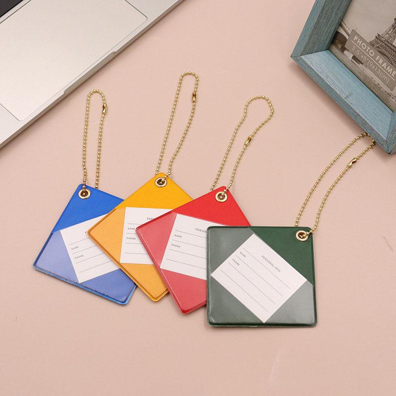 1 шт. Разноцветная квадратная ПУ багажная бирка – Бирка для регистрации багажа, Цепочка, Информационная бирка для посадочных талонов