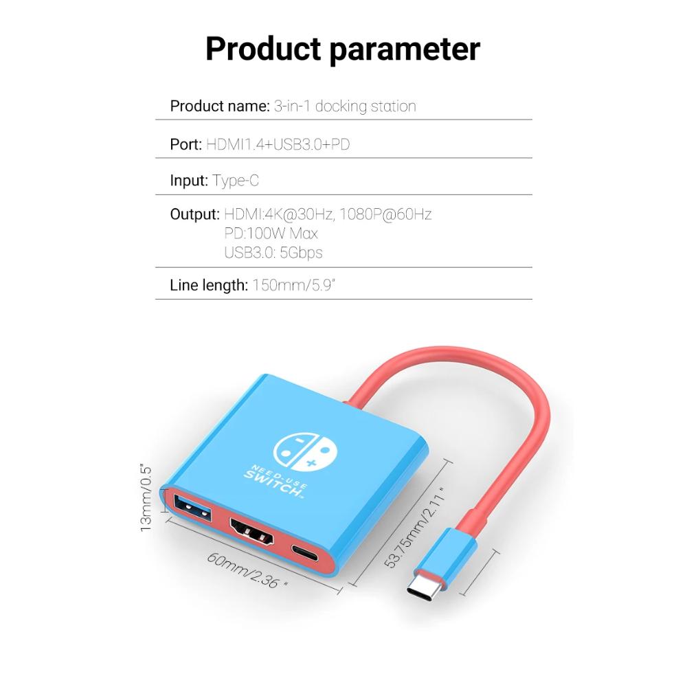 ДЛЯ Портативной док-станции Nintendo Switch TYPE-C Hub с HDMI и USB 3.0 Идеально подходит для путешествий и игр