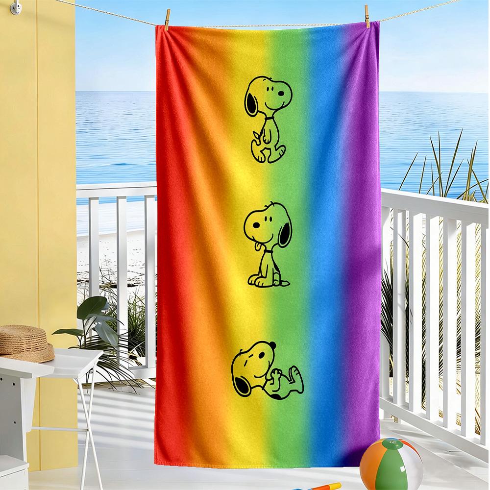 Rainbow Snoopy soft beach towel Portable Comfortable for Surfing, Swimming Vibrant Pattern Travel essential, portable for business trip & gym