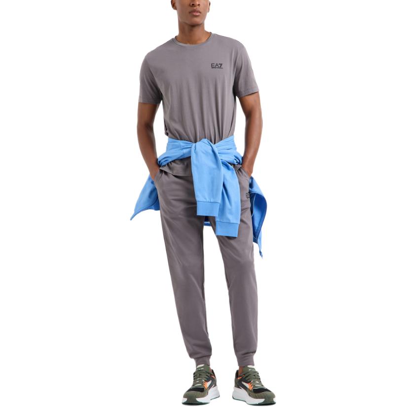 Emporio Armani Мужская футболка с принтом букв EA7, круглый вырез, прямой крой, короткий рукав, серый 8NPT25-PJVPZ-1992