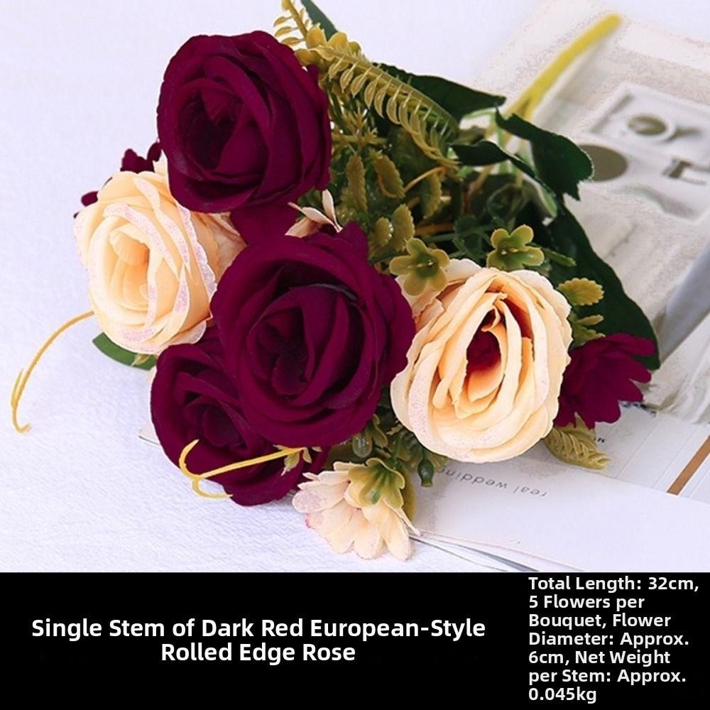 Curled Simulated Rose 5 Heads Wedding Fake Flowers New Home Decor Bouquet  Home Decor