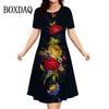 Casual Every Day Wear Flower Print Dress Women Plus Size Short Sleeve Loose Dress Summer Fashion Round Neck Street Elegant Dress