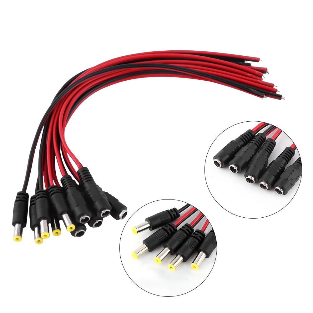 10PCS 12V CCTV Security Camera DC Male and Female Power Plug Cable Black and Red