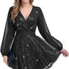 Европейское и американское женское мини-платье с пайетками и длинным рукавом для вечеринки