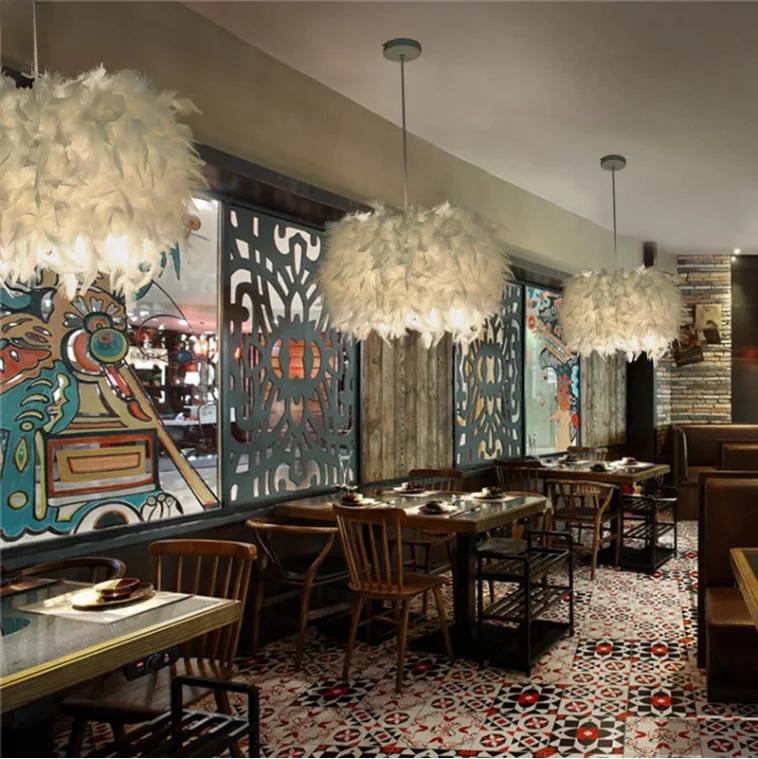 Подвесные светильники E27 Перьевая романтическая подвесная лампа для освещения гостиной Подвесной светильник Гусиное перо Подвесной светильник ZM1109