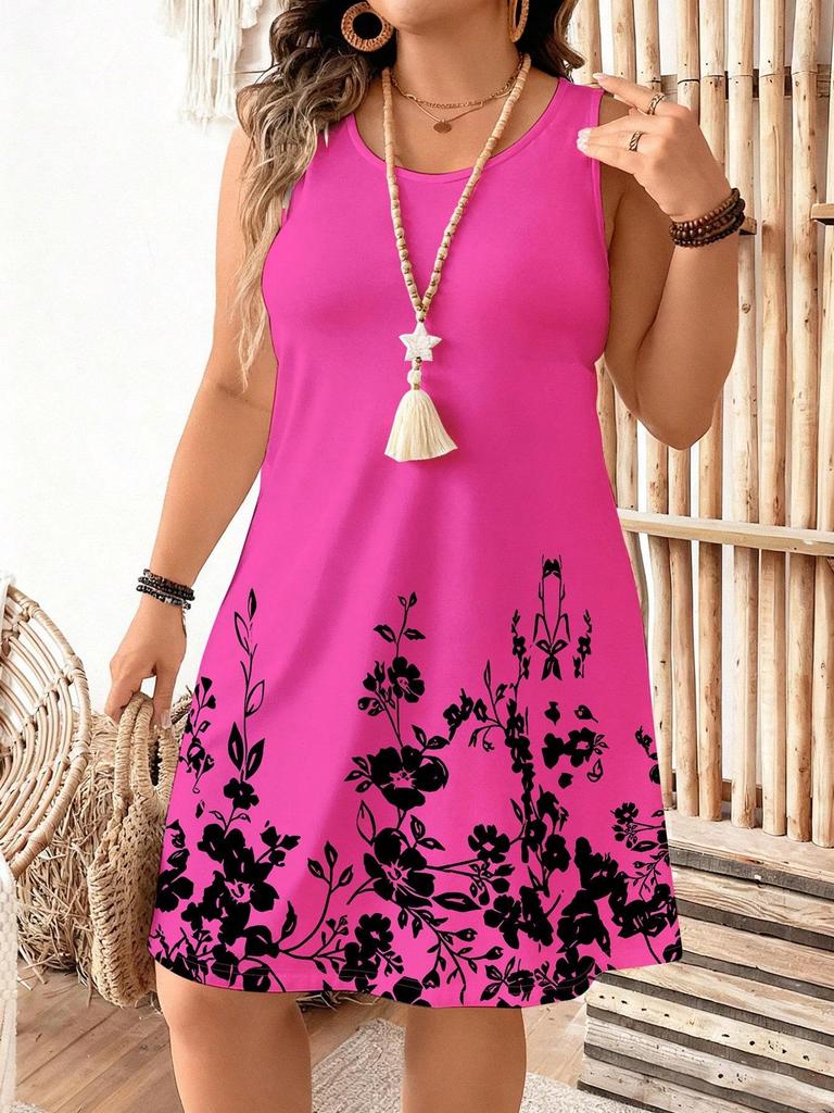 Европейское и американское женское элегантное платье-миди без рукавов с цветочным принтом, доступны большие размеры