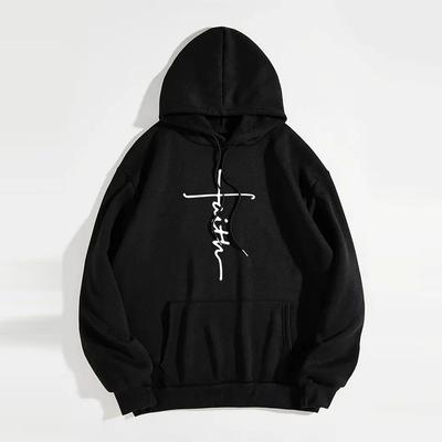 Толстовки с принтом Faith, повседневная толстовка с карманом-кенгуру и длинными рукавами на шнуровке, женская одежда