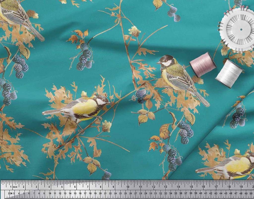 Soimoi Черная креповая ткань из полиэстера Черная ягодная и желтая ткань с принтом воробья и птицы в ярдах 42 дюйма