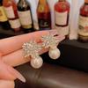 Серьги-пусеты с дизайном снежинки с бриллиантами и жемчугом 'Серебряная игла', ретро-темперамент для ушей