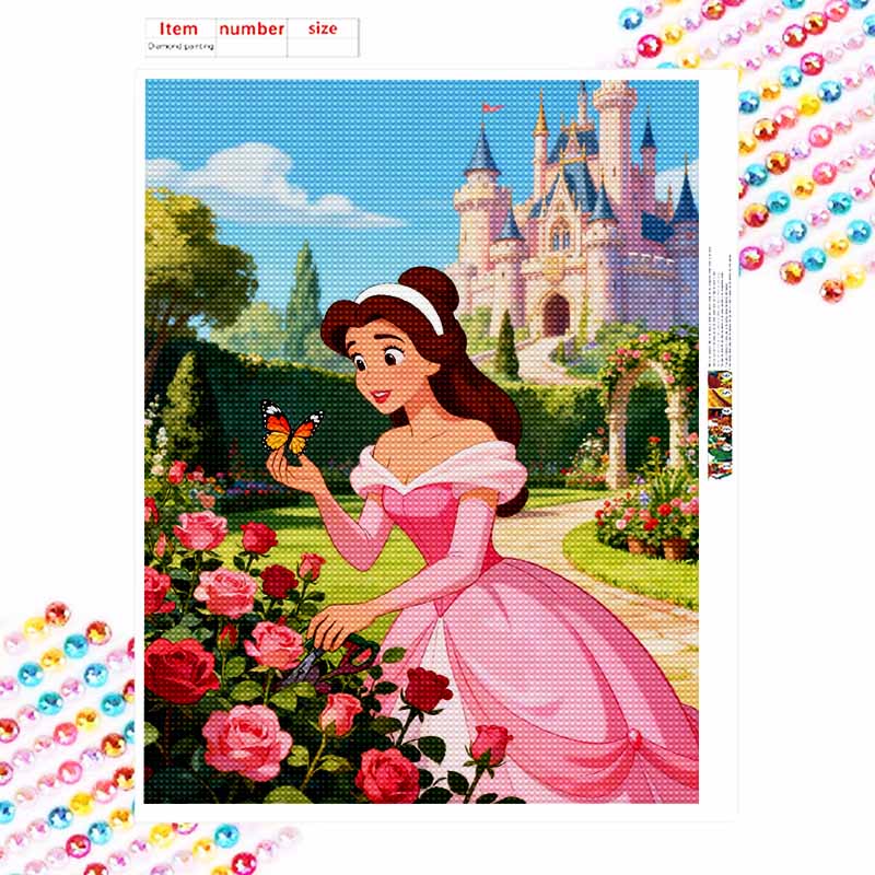 Disney diamond art painting kit diamond Princess Belle butterfly roses garden, wall art crafts, home room decoration