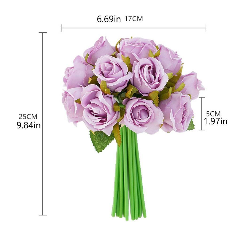 Plastic Simulation Rose Flower 12 Head Fake Flowers Artificial Rose Bouquet Outdoor Garden Decor