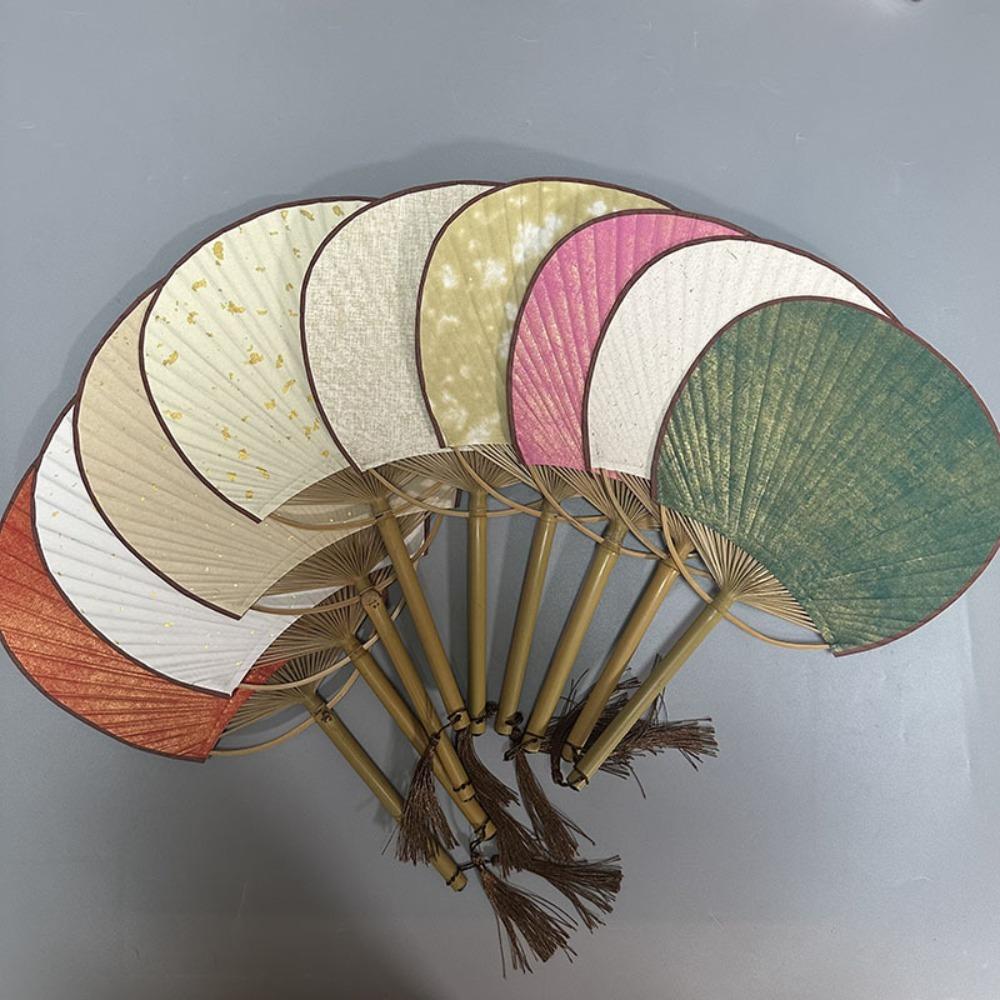 Art Crafts Gift Vintage Hand Painted Fan with Tassels Bamboo Handle Blank Hand Fan Paper Chinese Style DIY Fan Painting