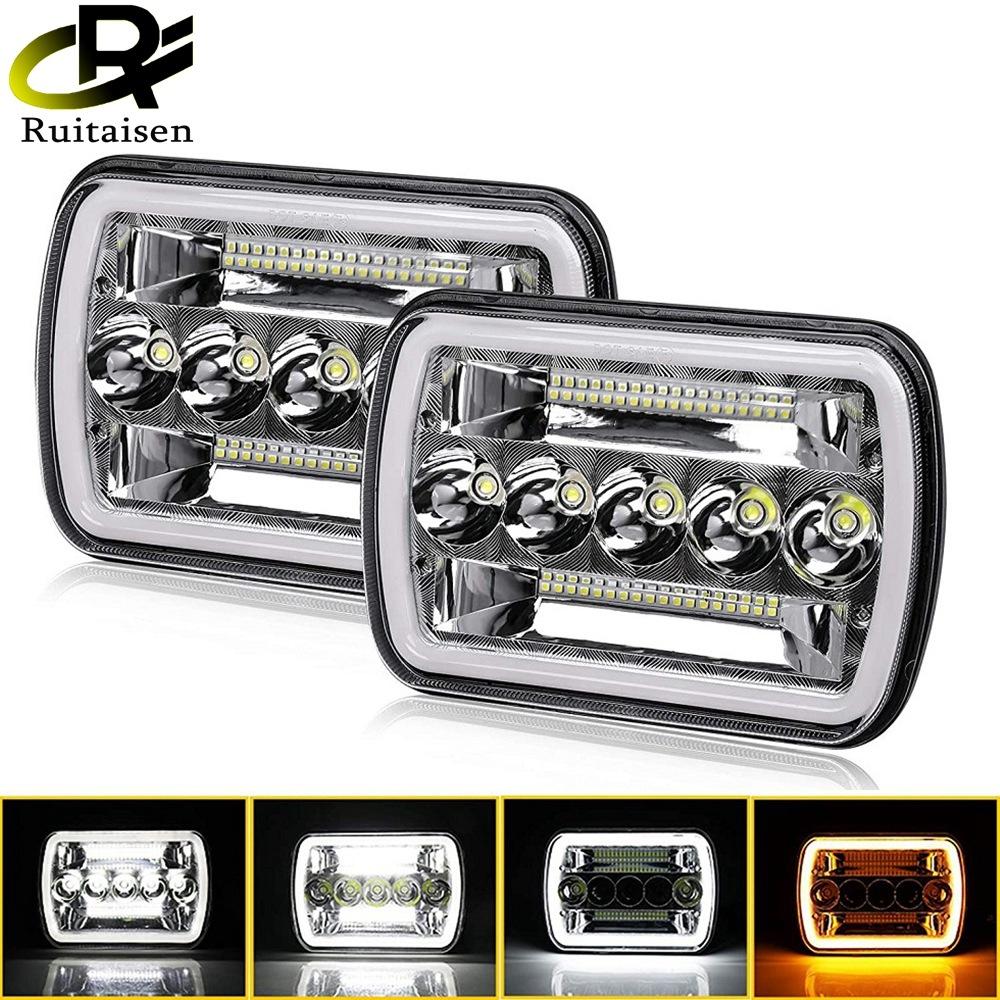 5x7 7x6 дюймов Автомобильные светодиодные фары автомобильные квадратные фары в сборе DRL Янтарный сигнал поворота для XJ YJ Автомобиль Грузовик Мотобайк