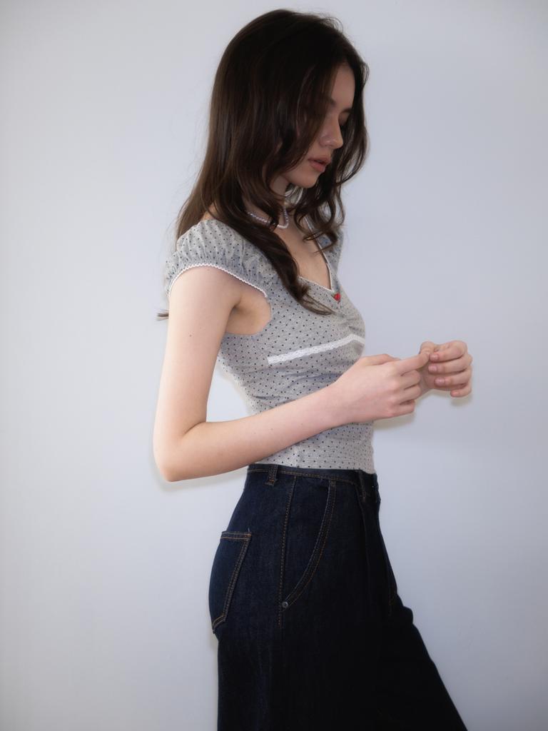 ROSEFRANTZ Rose Dot Shirring Sleeveless [Gray]