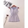 T Style Vertical Striped Round Neck Cut Loose Vest Summer Sleeveless Fashion Outwear Knitting Export Tops Women