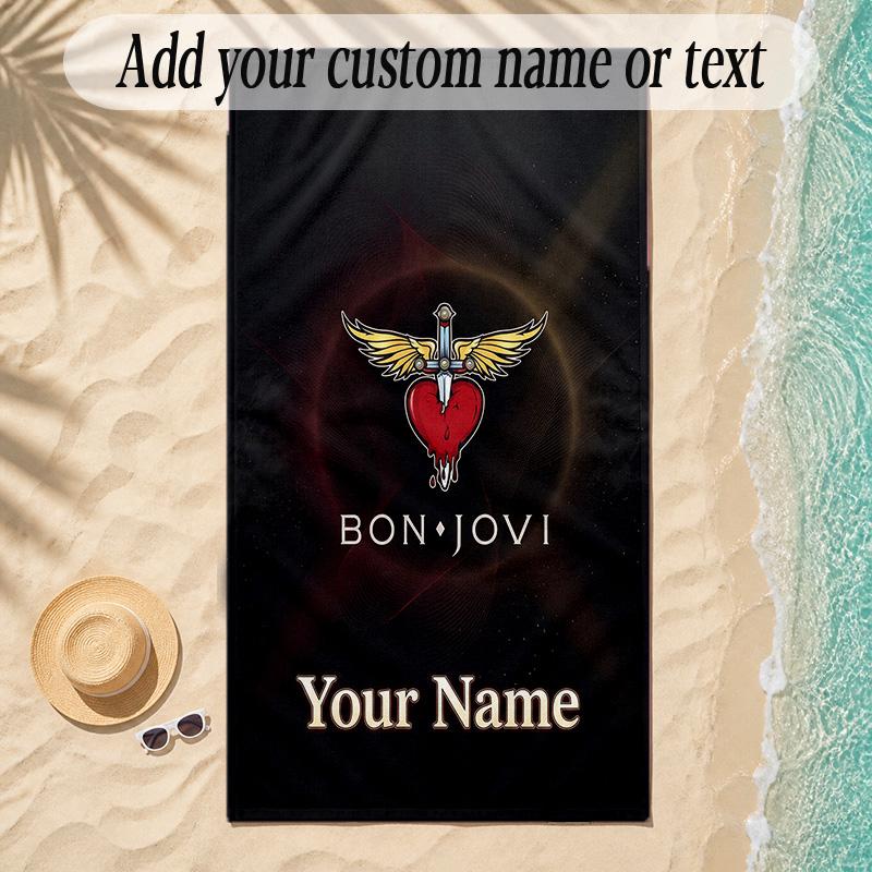 Beach TowelBon Jovi Custom Name Text Personalized Soft Towel for Beach Pool Indoor Home Decor Gift