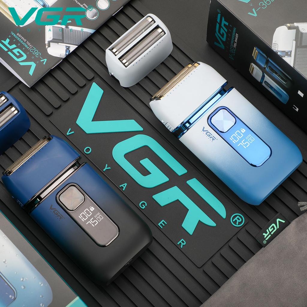 VGR Бритва для мужчин Smart LED Цифровой дисплей Бритва Парикмахерская Моющаяся Двойная сетка Борода Электробритва Машина для бритья головы налысо с дополнительной сеткой V-362