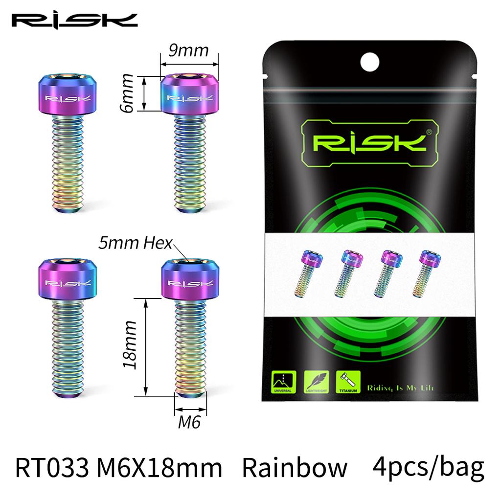 RISK 4PCS M6x16 M6x18 M6x20mm Titanium Bicycle Disc Brake Clamp Caliper Bolts MTB Mountain Road Bike Fixed Screws M6*16/18/20mm
