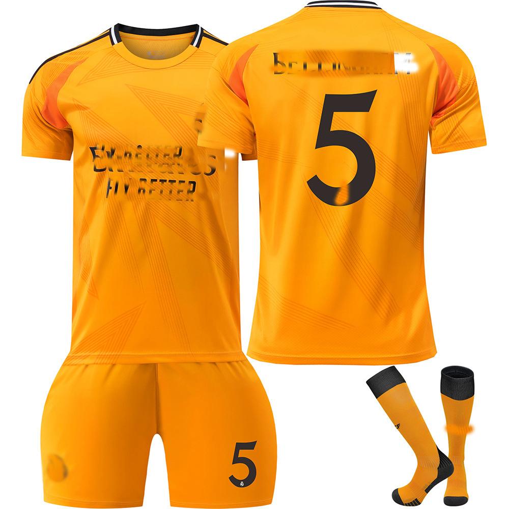 Подростки Дети Взрослые Футбольная форма Спортивный тренировочный комплект с носками 24/25 Реал Мадрид Выездная #5 Беллингем