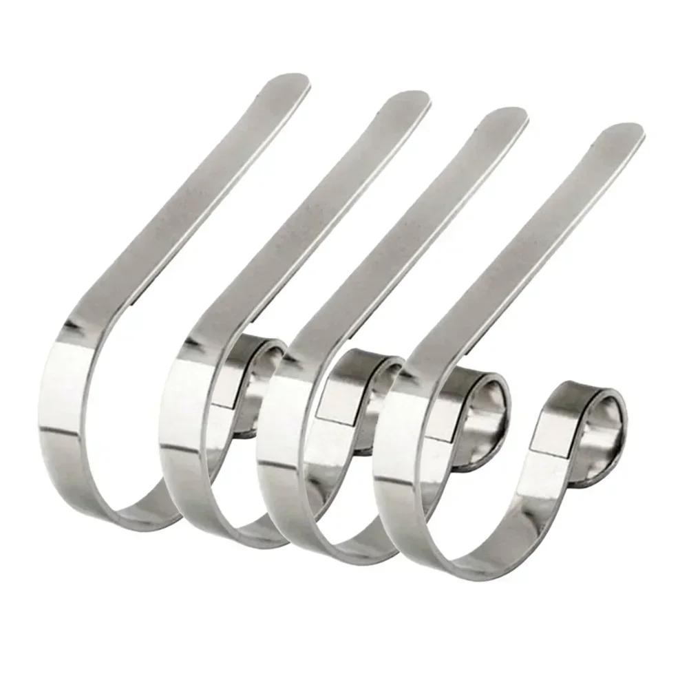 4 Pieces Metal Stocking Hooks For Fireplace Mantels Non Slip Pads Secure Hanging Support For Stockings And Holiday Decor