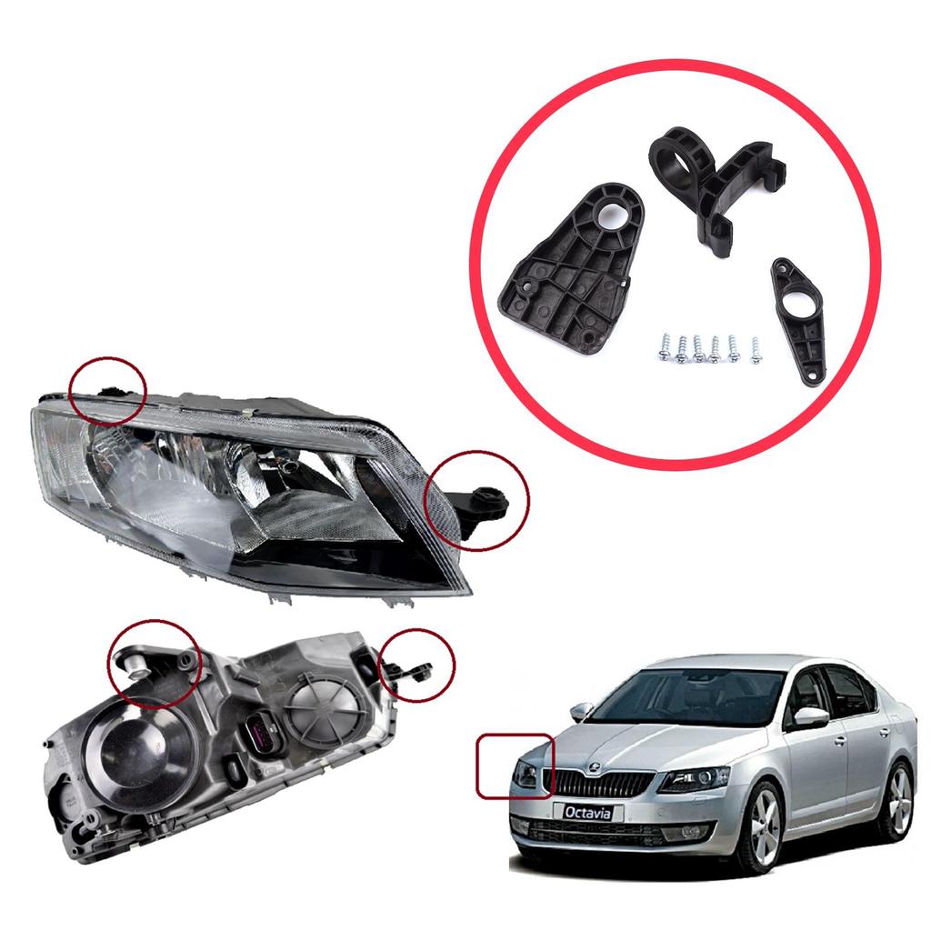 BHL561-2 Headlight Holder Mount Repair Bracket Tab Set Right Side for Skoda Octavia MK3 5E 2012-2019 5E0998226
