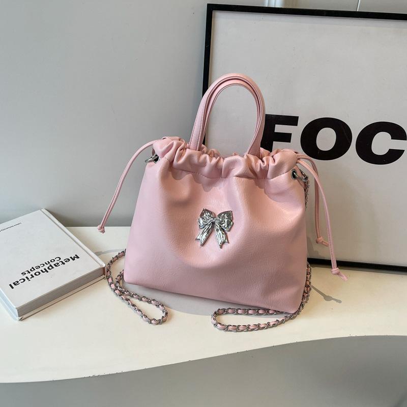 Trend Pleated Cloud Bag Women's 2025 New Fashion Popular Bow Crossbody Backpack Chain Bucket Bag
