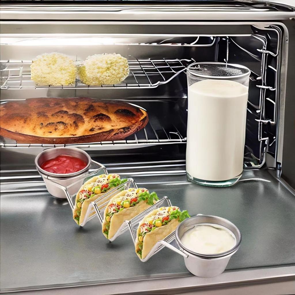 Набор держателей для тако из нержавеющей стали, подставка-держатель для тако с 2 соусницами, подставка для тако, вмещает 3 тортильи, кухонный гаджет