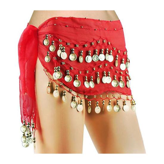Шарф на бедра для танца живота Женский пояс на талию Юбка для танца живота с 98 золотыми монетами Завязывание узлом Обмотка бедер для танцевальных тренировок, выступлений, пляжной одежды