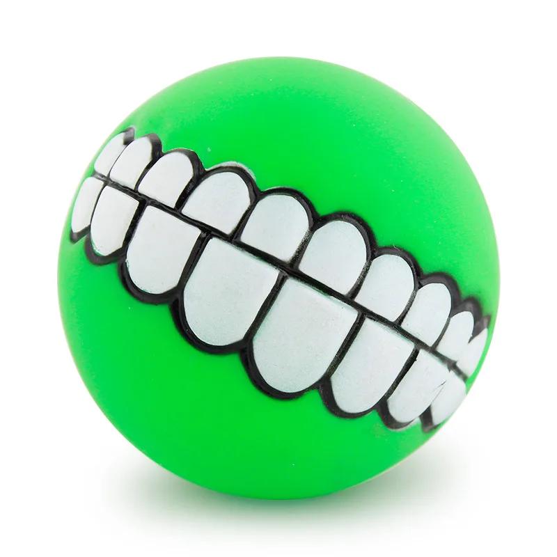 Squeaky Dog Toys for Aggressive Chewers Interactive Puppy Ball with Funny Teeth Design Durable Silicone Chew Toy for Small