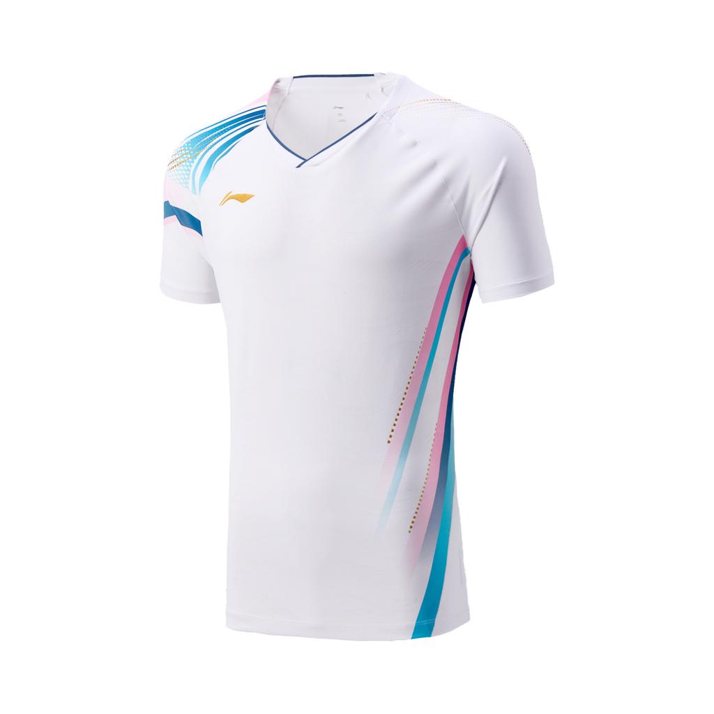 Li Ning Badminton Series Sports Casual Simple Short Sleeve Badminton Shirt Unisex Tops Standard-White AAYV165-2