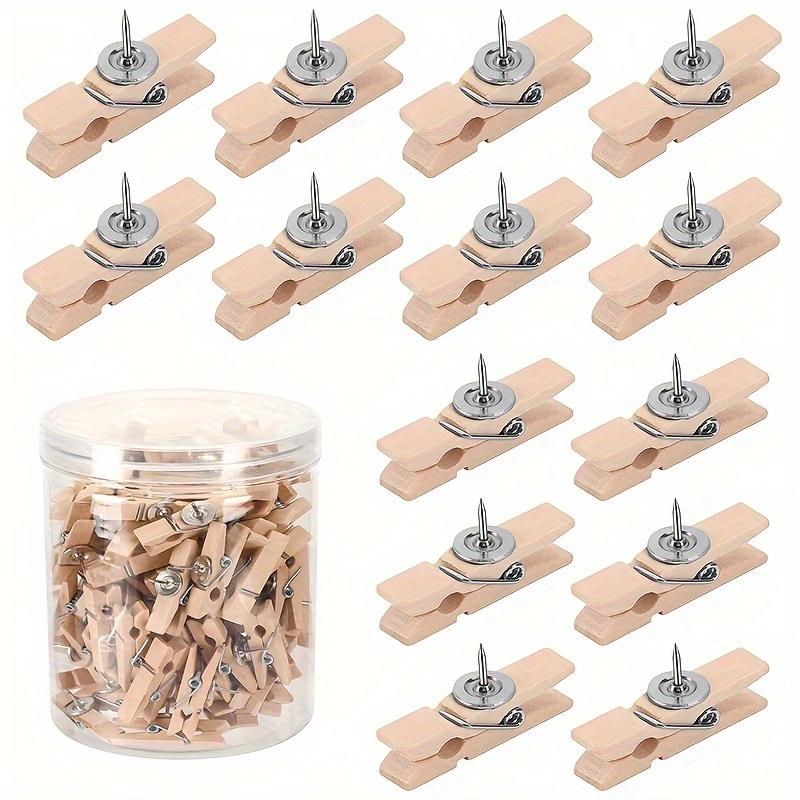 Wooden Push Pin Clips - Decorative Thumb Tacks for Cork Board, Bulletin Board, and Classroom Decor - Teacher Supplies