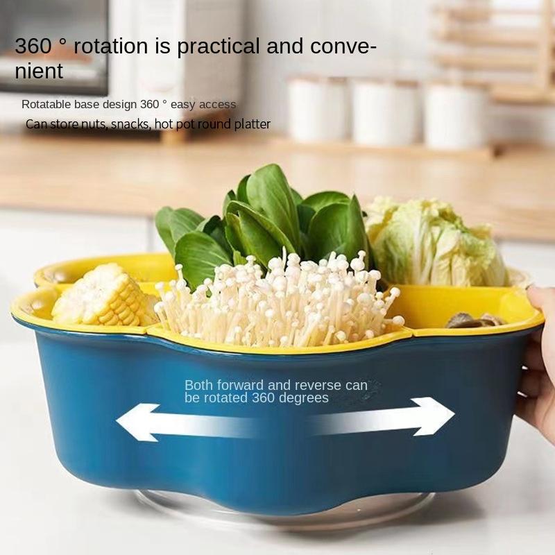 Large Capacity Drain Plastic Vegetable Basket Rotating Creative Home Pot Plate Double Kitchen Food Platter Vegetable Basket