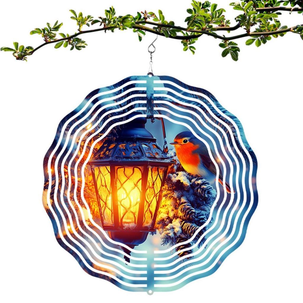 10 Inch Metal Wind Chime with Lantern and Bird Design Outdoor Garden Patio Decor for Halloween Christmas Easter Thanksgiving