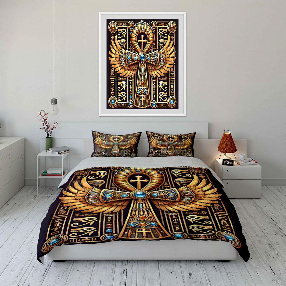 Golden ankh with wings. Bedding sets Duvet cover sets Duvet covers Pillowcases(1 * Duvet Cover 2 * Pillowcases without duvet insert)