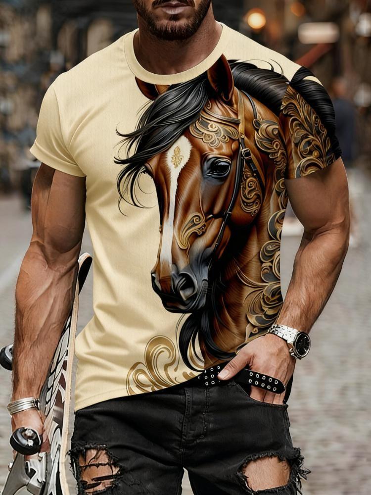 Summer Horse Animal 3D Printed T-shirt Men's Fashion Casual Short Sleeve Top Street Harajuku Casual Comfortable O-neck Clothing